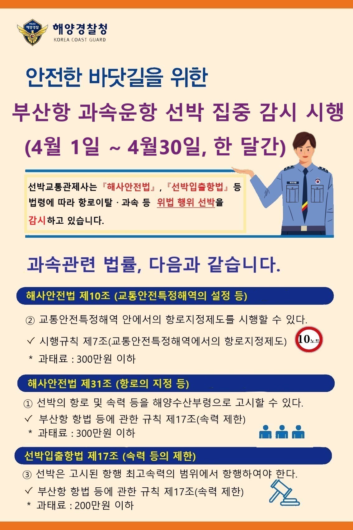 과속운항선박 집중감시기간 시행계획(부산항VTS)