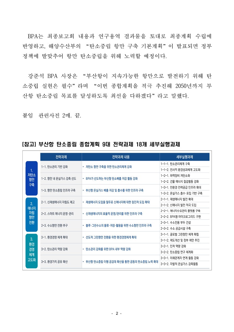 부산항만공사, 부산항 2050 탄소중립 종합계획 수립용역 최종보고회 개최