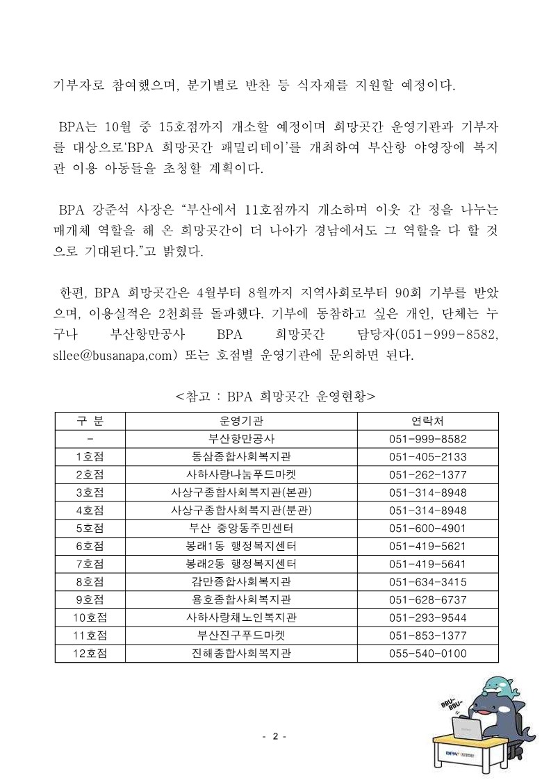 부산항만공사, BPA 희망곳간 12호점 경남에 첫 개소