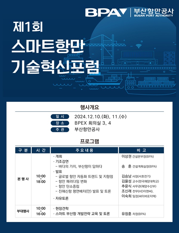 부산항만공사 제1회 스마트항만 기술혁신포럼 개최
