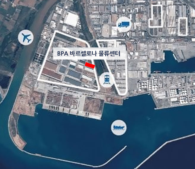 스페인 바르셀로나 물류센터 지도로 BPA 바르셀로나 물류센터에서 컨테이너 터미널에서 1km 거리에 위치 지도 표기 사진