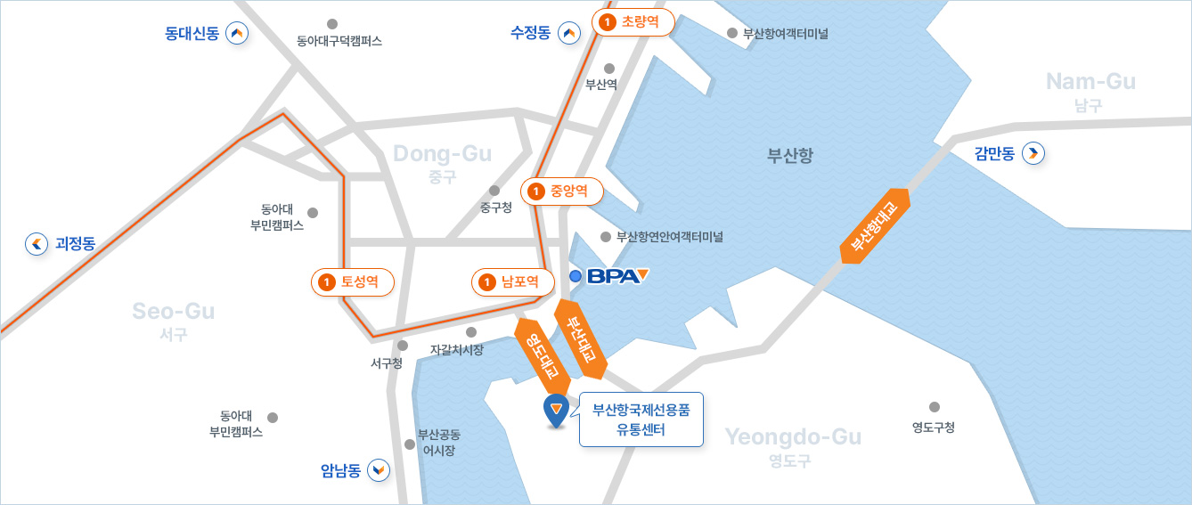 위치도로 상세설명은 부산항국제선용품유통센터 위치도 및 버스로 찾아오시는 길 내용 참조